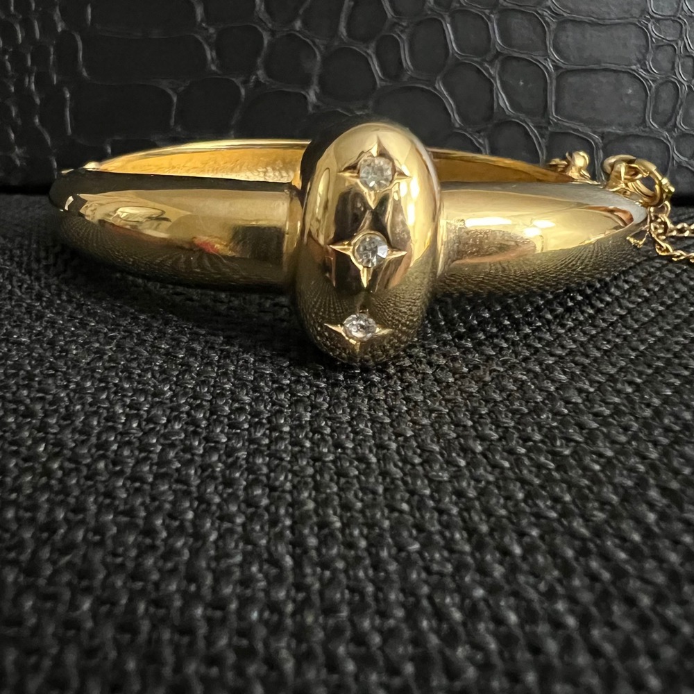 Eisenberg Vintage Gold Tone Crystal Hinge Clamper Bracelet Size 6.5